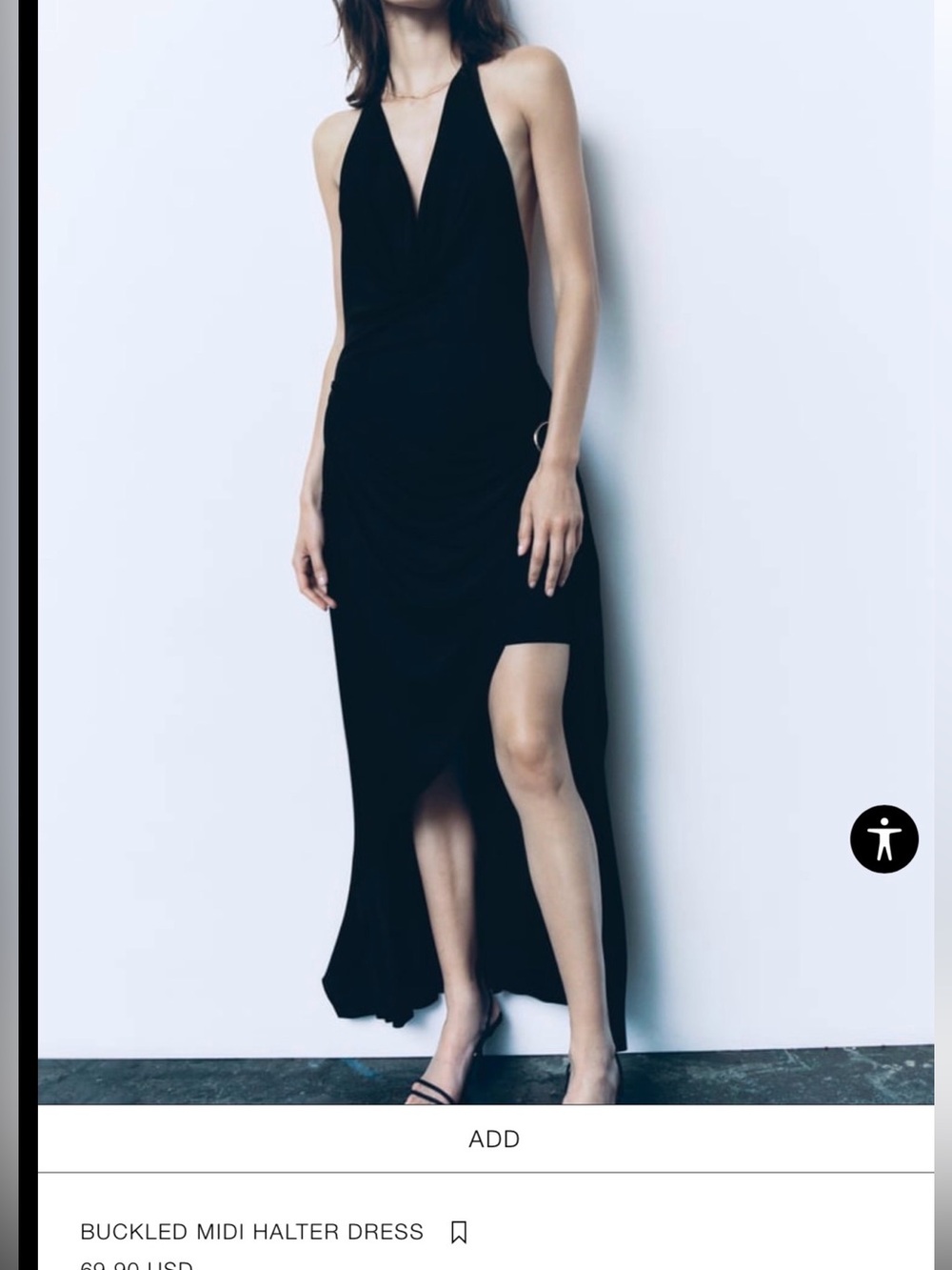 Zara Black Halter Midi open back Dress with Side Buckle